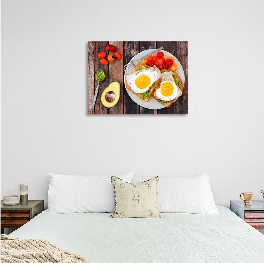 Scrambled eggs on toast, and avocado. Canvas Wall Art Print For Kitchen