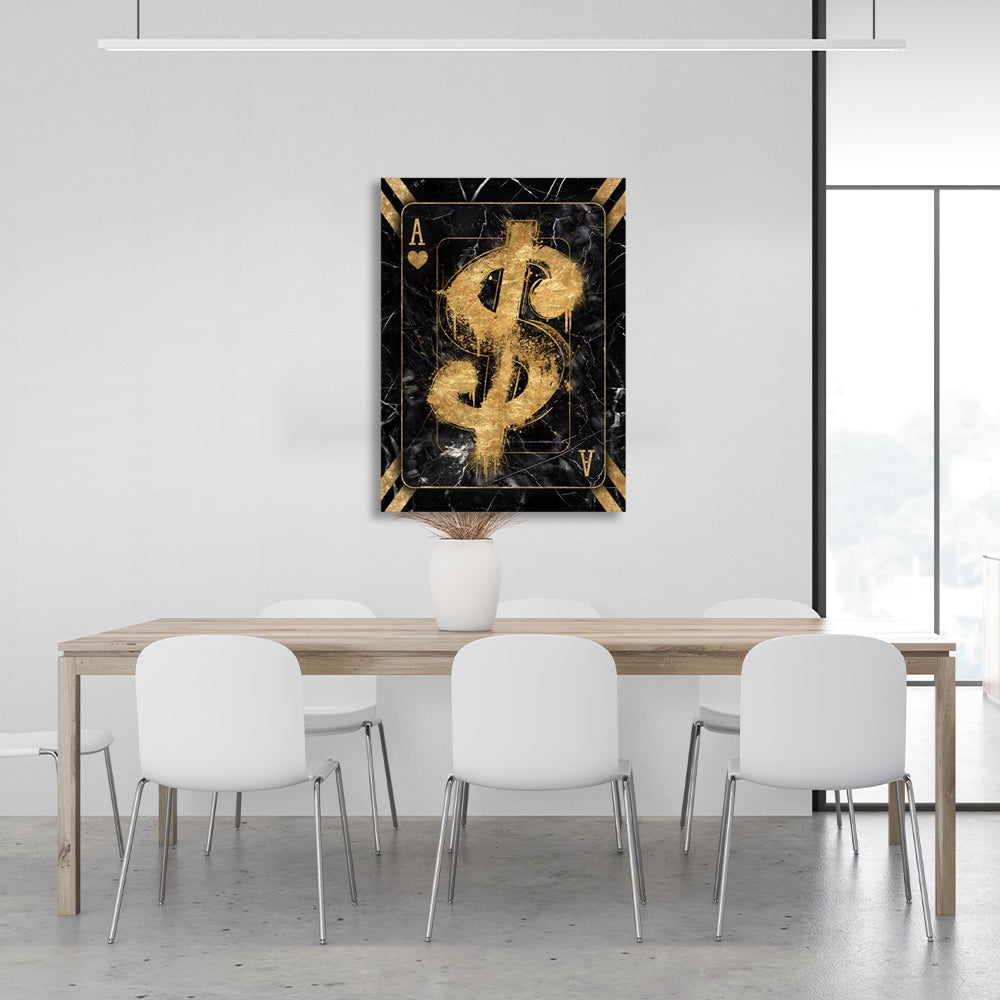 Die Dolar-Karte ist schwarz und gold inspirierender Kunstdruck auf Leinwand