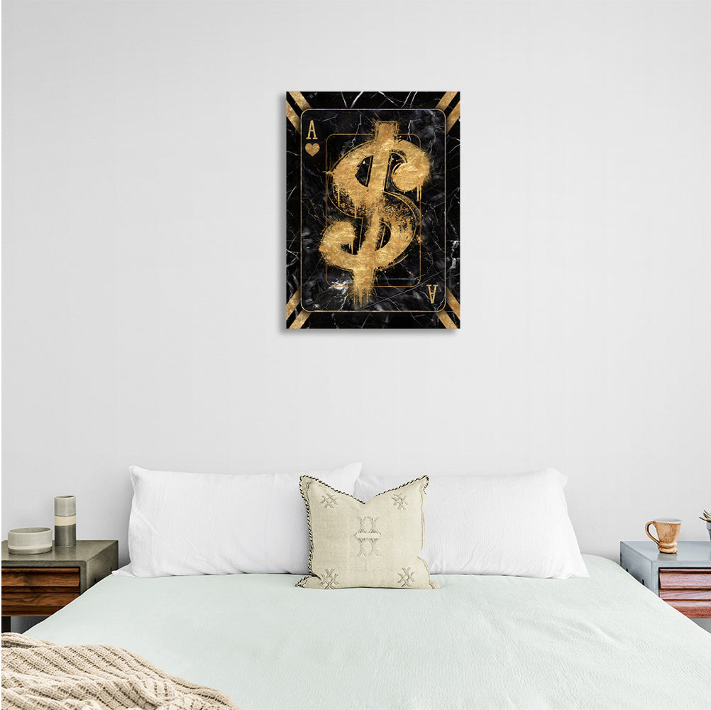 Die Dolar-Karte ist schwarz und gold inspirierender Kunstdruck auf Leinwand