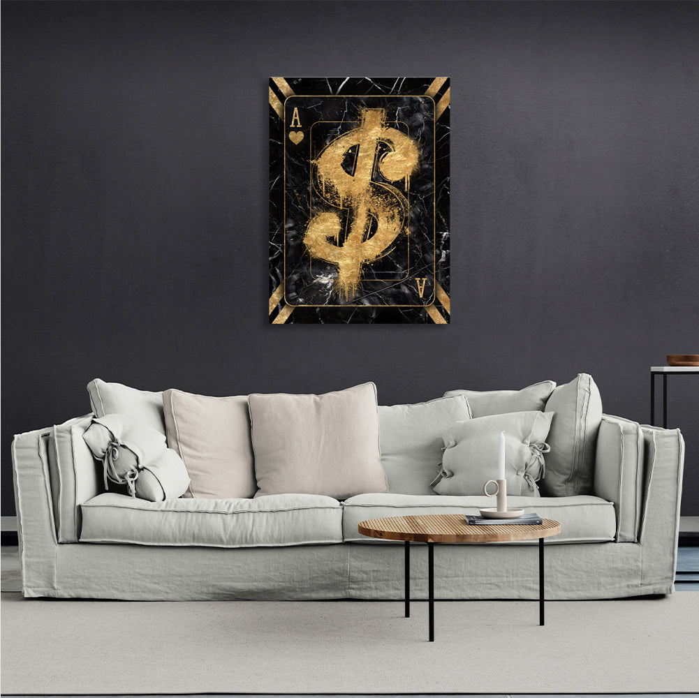 Die Dolar-Karte ist schwarz und gold inspirierender Kunstdruck auf Leinwand