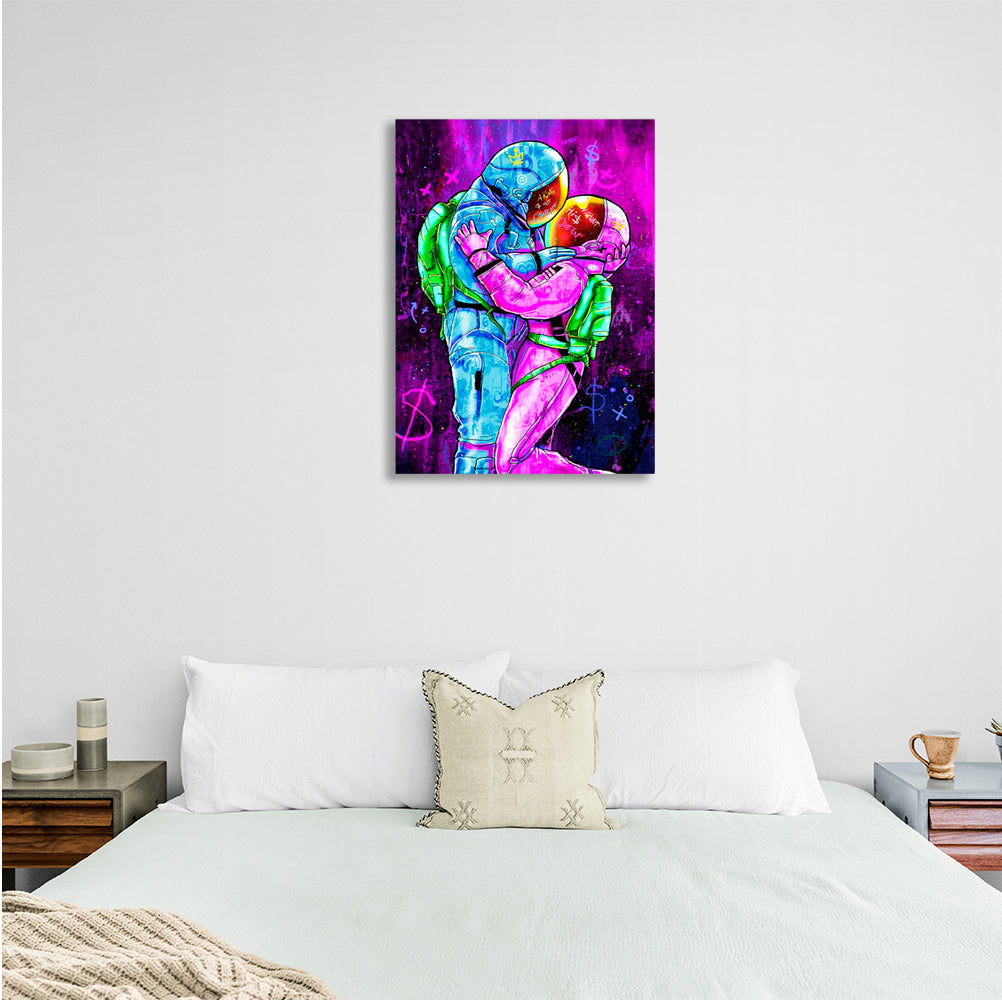 Astronauts man and woman graffiti Canvas Wall Art Print