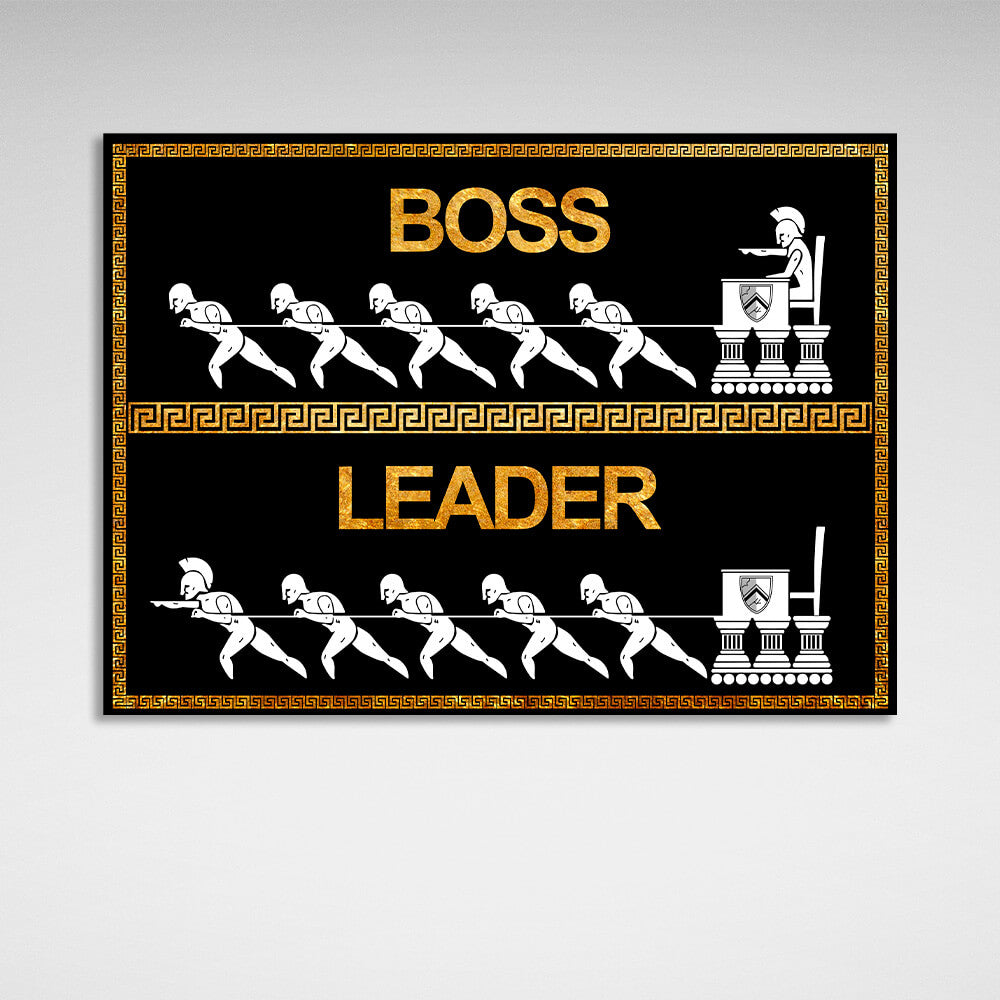 Boss Leader – Motivierender Kunstdruck auf Leinwand, Schwarz und Gold