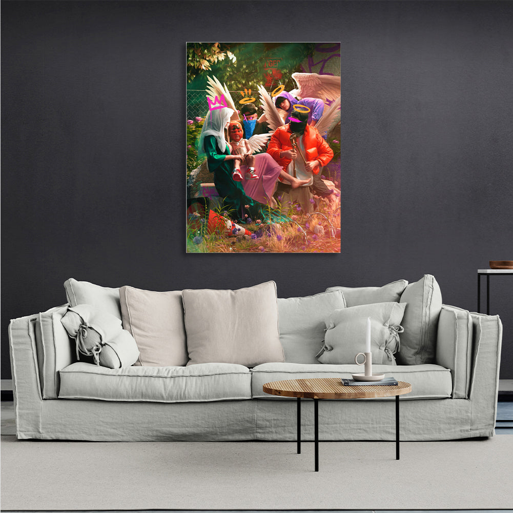 Painting on canvas interior 4 angels and a girl Canvas Wall Art Print