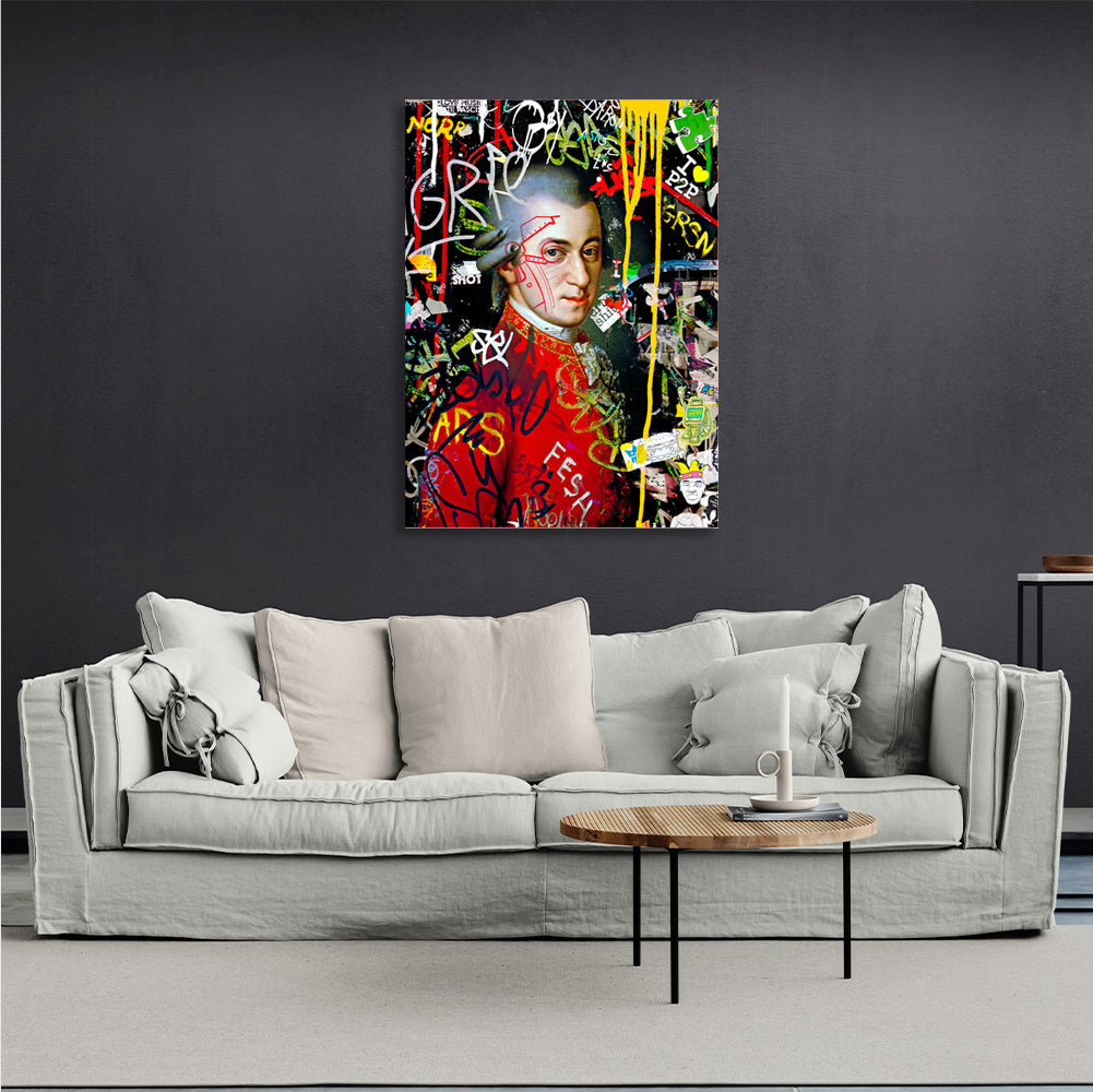 Mozart portrait in graffiti style Canvas Wall Art Print