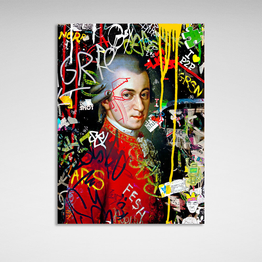 Leinwandbild Mozart-Porträt im Graffiti-Stil