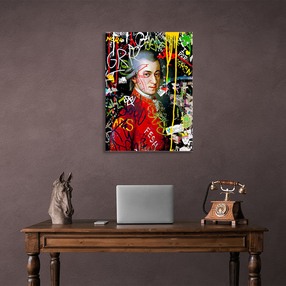 Mozart portrait in graffiti style Canvas Wall Art Print