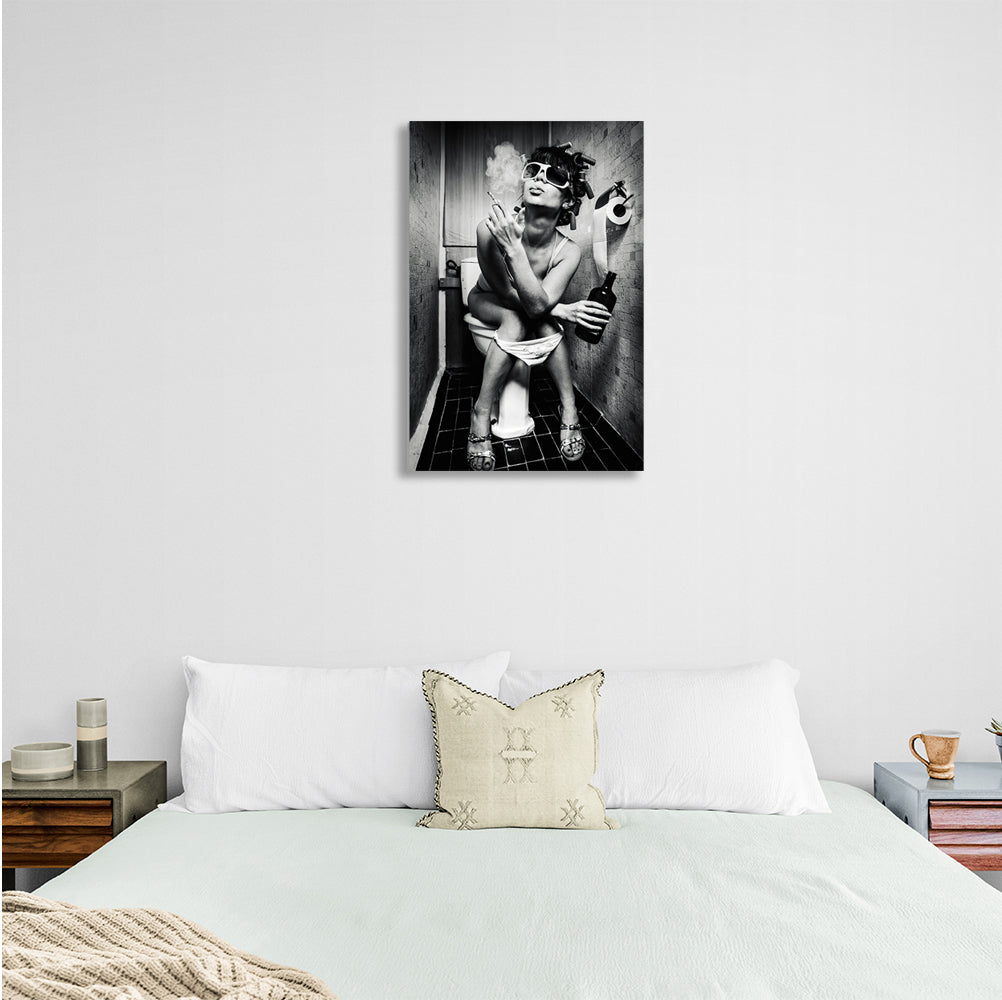 Girl with cigarette black and white Canvas Wall Art Print