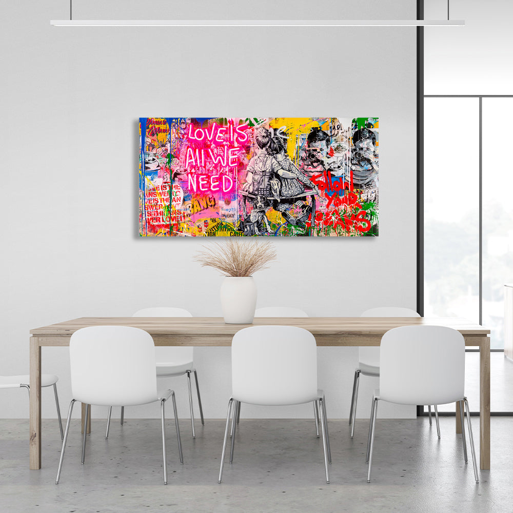 In graffiti style boy and girl Canvas Wall Art Print