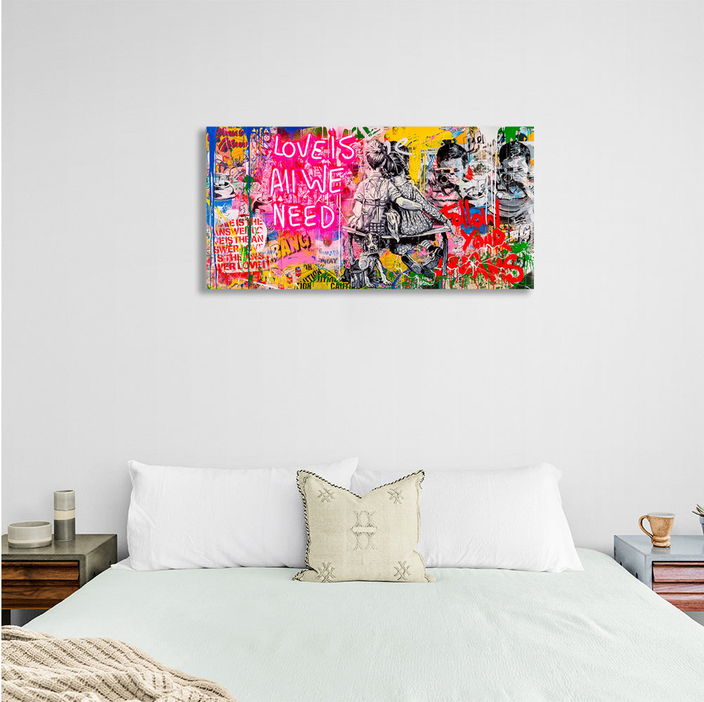 In graffiti style boy and girl Canvas Wall Art Print