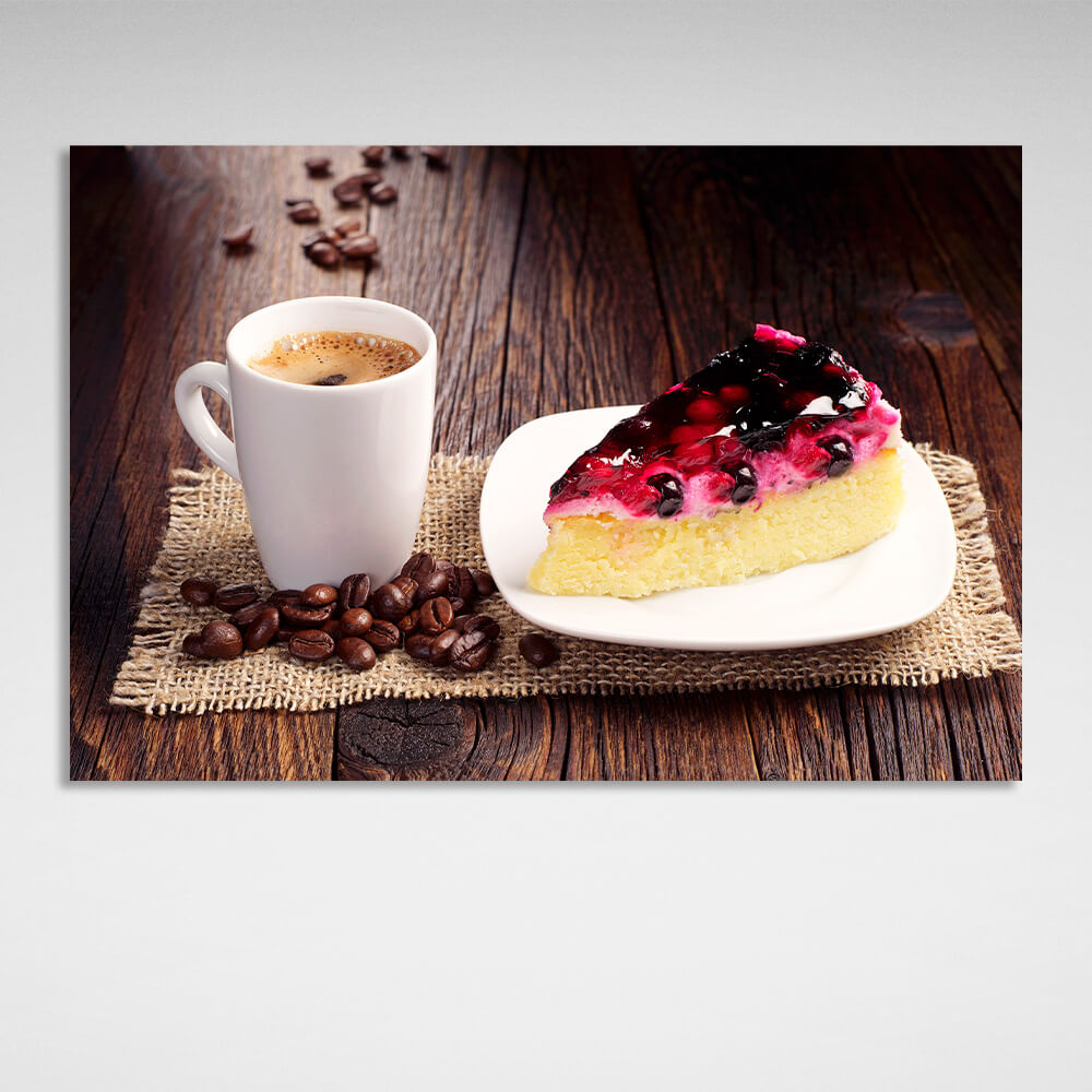 Cheesecake and coffee canvas painting for the kitchen Canvas Wall Art Print For Kitchen