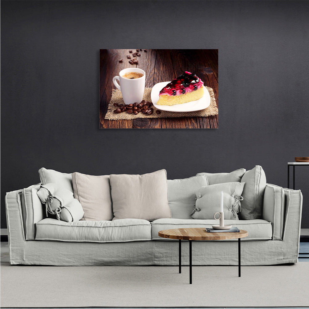 Cheesecake and coffee canvas painting for the kitchen Canvas Wall Art Print For Kitchen