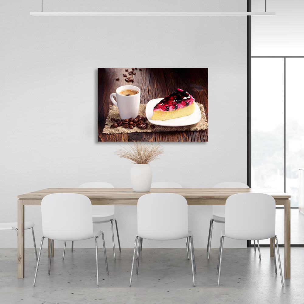 Cheesecake and coffee canvas painting for the kitchen Canvas Wall Art Print For Kitchen