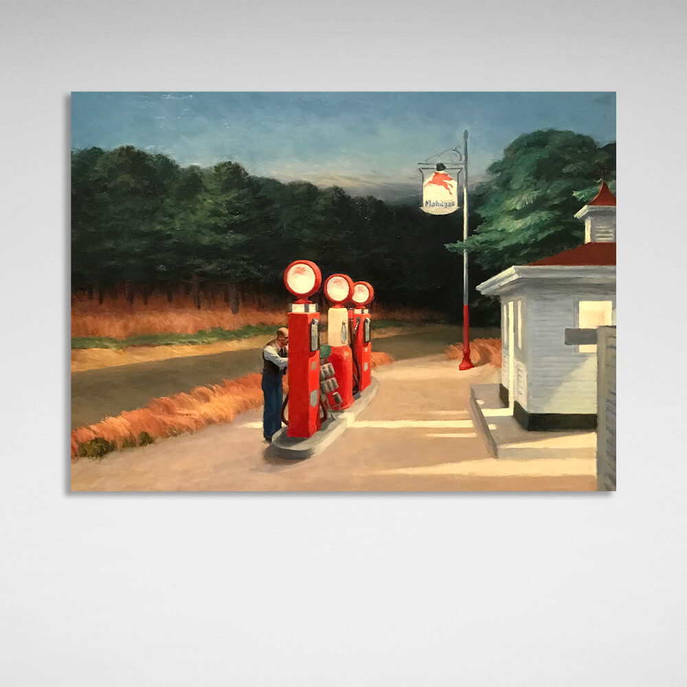 Reproduktion „Gas Station“ von Edward Hopper, Reproduktion auf Leinwand, Kunstdruck