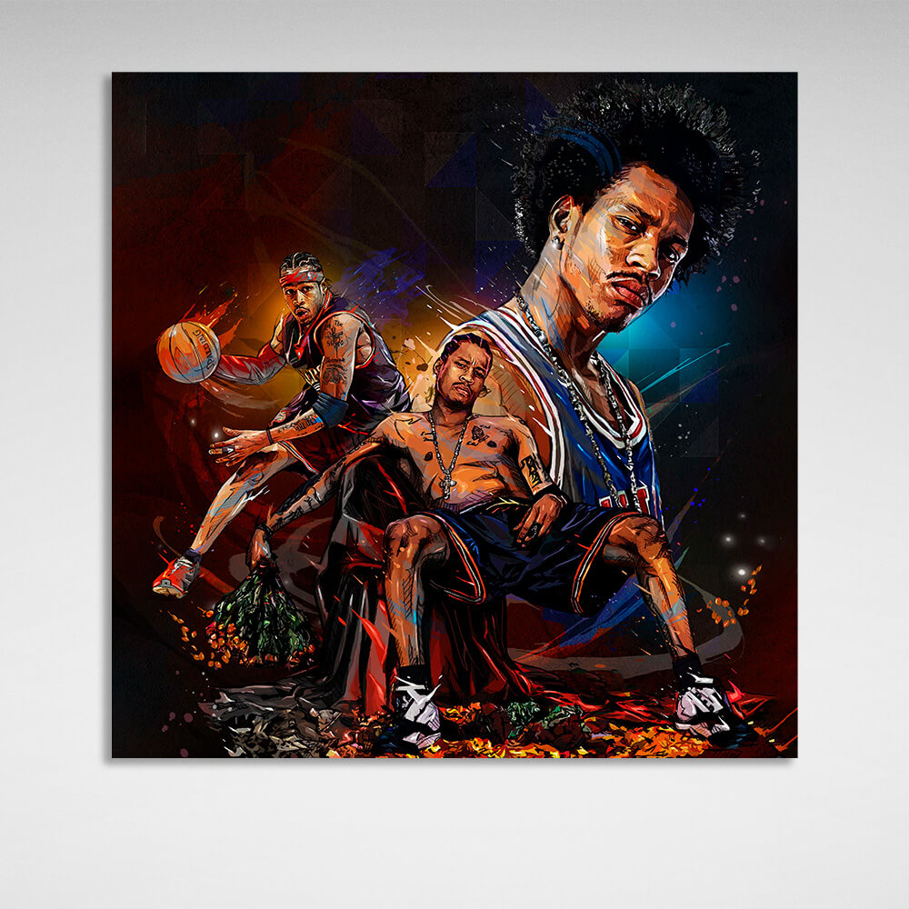 Basketballspieler Allen Iverson, eine Philadelphia-Legende, Kunstdruck auf Leinwand