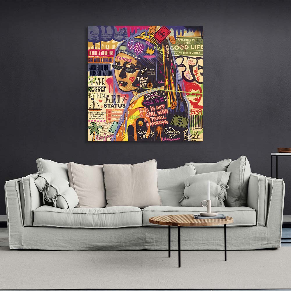 Pop-Art-Kunstdruck „Mädchen mit Perlenohrring“ auf Leinwand