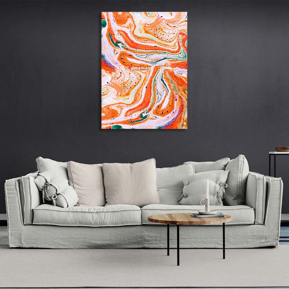 Abstraction Canvas Wall Art Print White-orange acrylic paint splashes