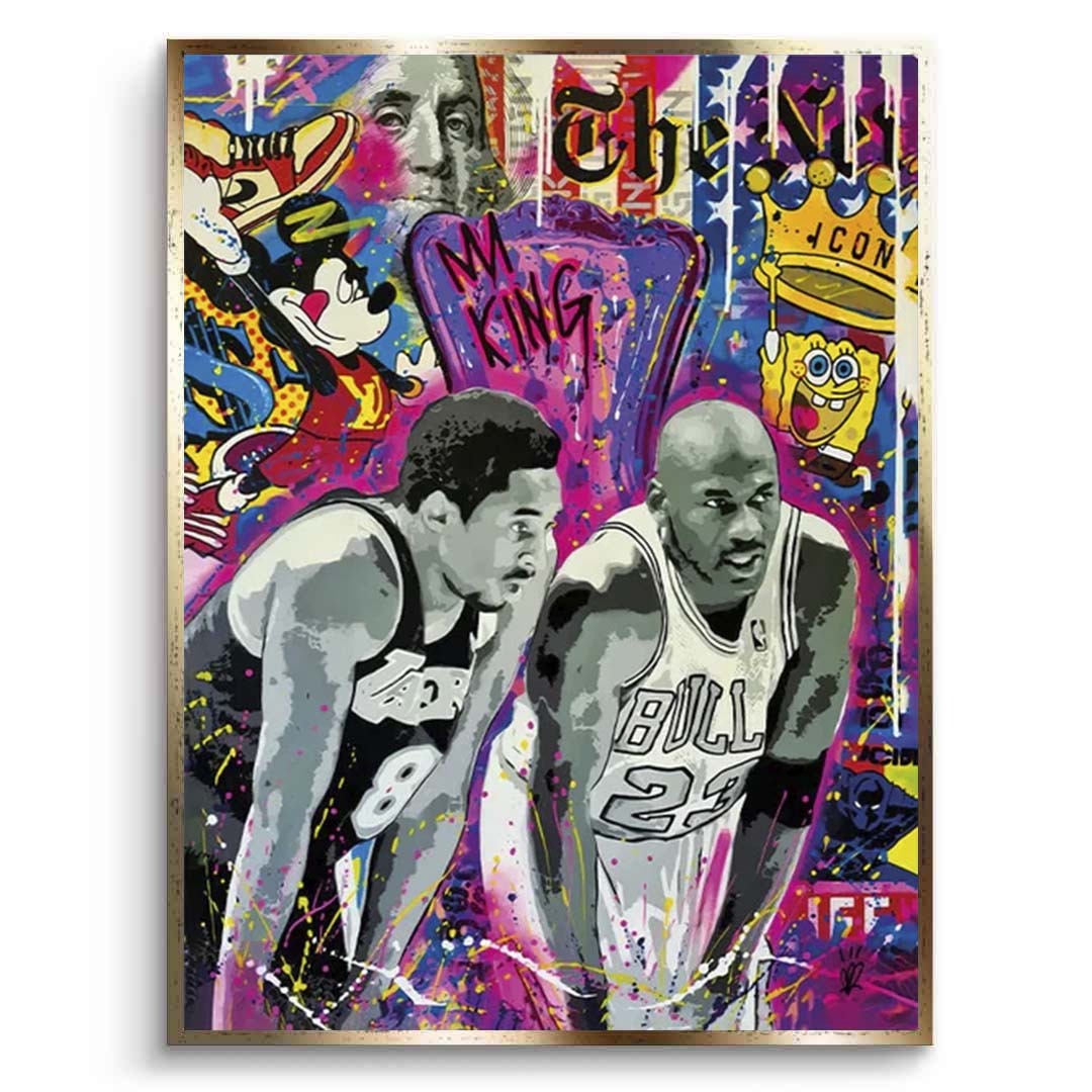 Graffiti-Kunstdruck auf Leinwand mit den Basketballspielern Michael Jordan und Kobe Bryant