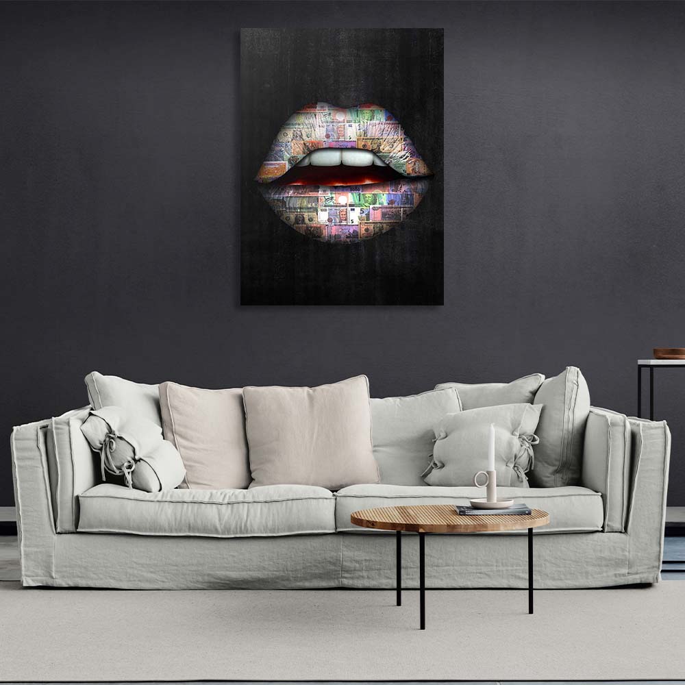 Canvas Wall Art Print Lips Money of the world