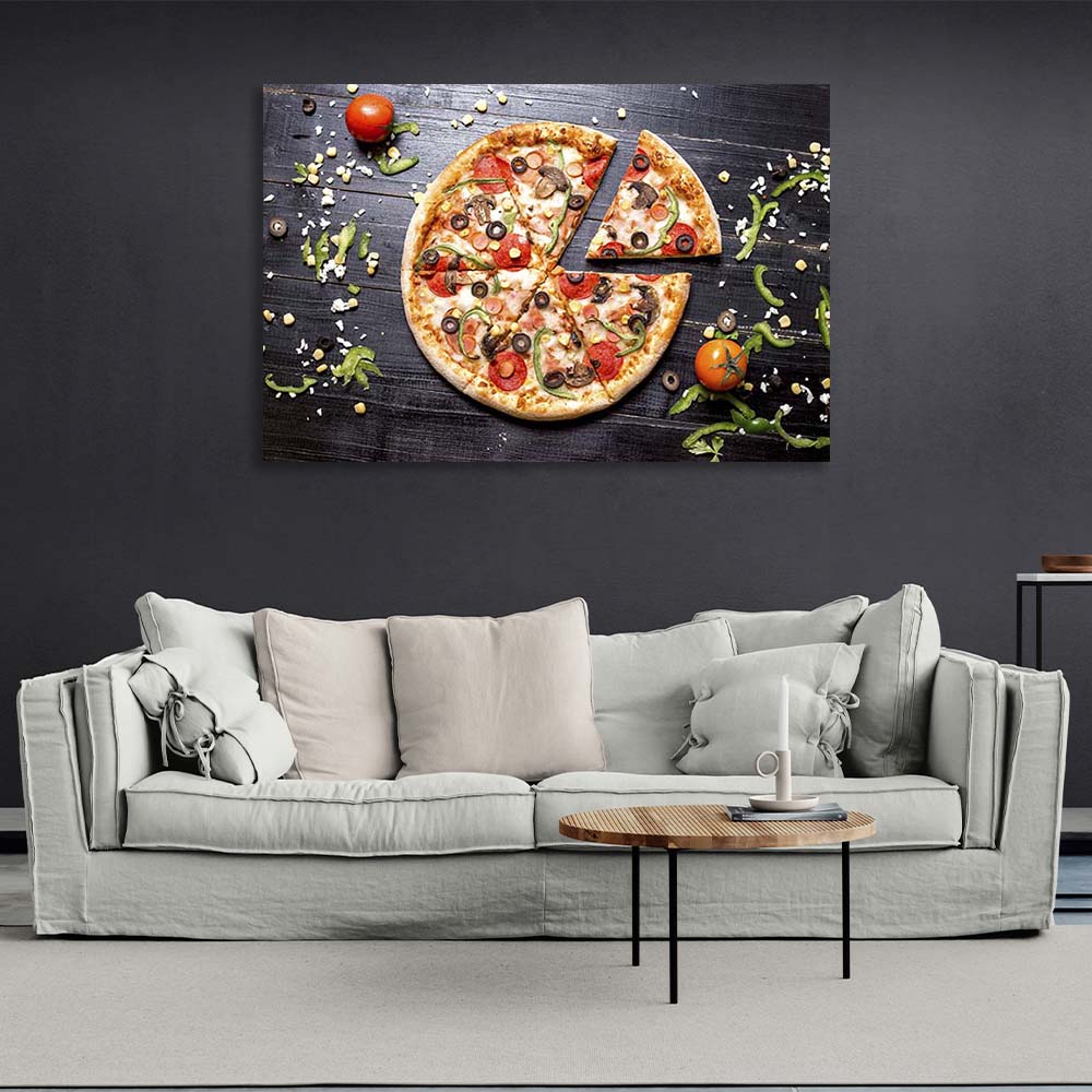 Canvas Wall Art Print For Kitchen Pizza with salami