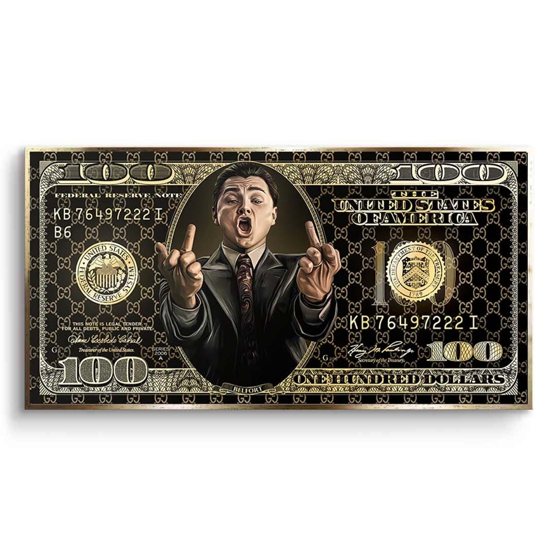 100-Dollar-Schein, schwarz und gold, „The Wolf of Wall Street“, motivierender Kunstdruck auf Leinwand