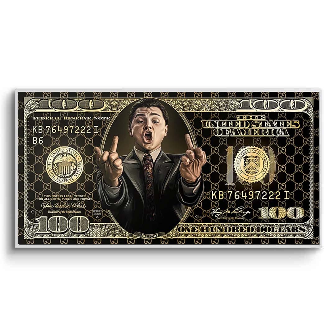 100-Dollar-Schein, schwarz und gold, „The Wolf of Wall Street“, motivierender Kunstdruck auf Leinwand