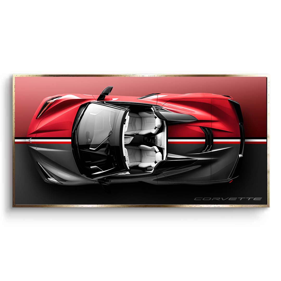 Chevrolet Corvette C8 Stingray Top-Down View - Premium Canvas Wall Art