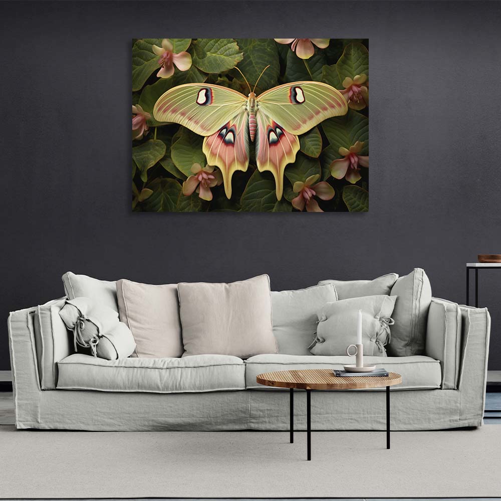 Kunstdruck auf Leinwand mit Schmetterling in Blumen