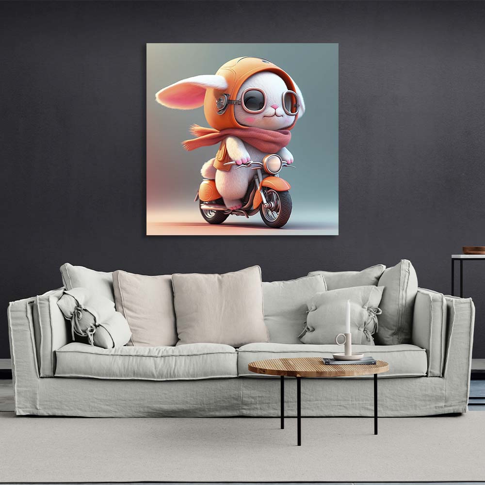 In the children's room Bunny on a motorcycle Canvas Wall Art Print