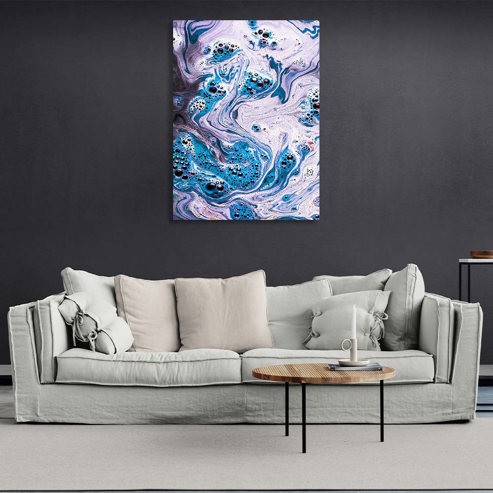 Abstraction Canvas Wall Art Print Blue splashes of oil paint on water