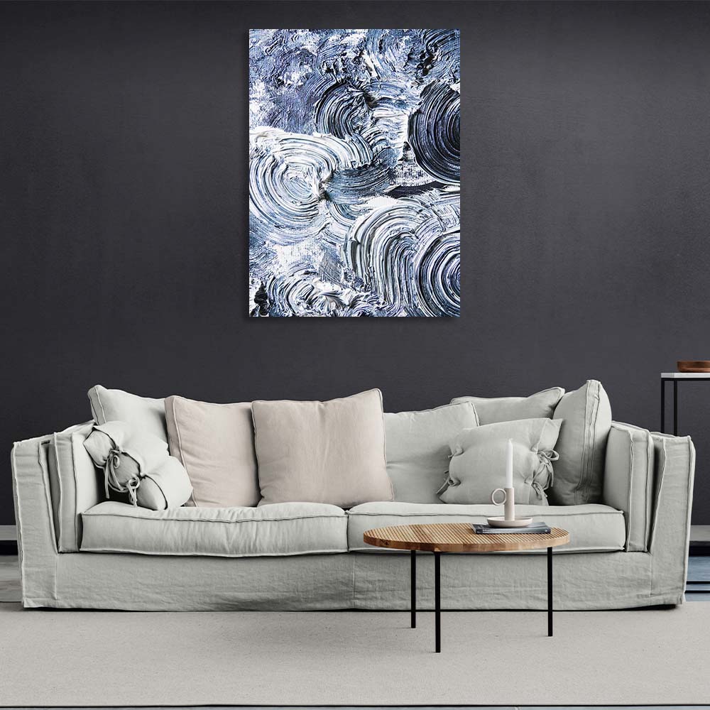 Abstraction Canvas Wall Art Print Blue strokes on white paint