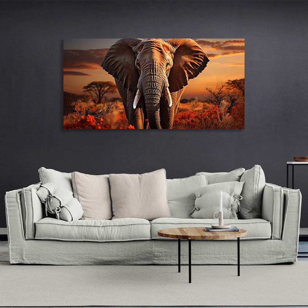 Canvas Wall Art Print Elephant in the savannah