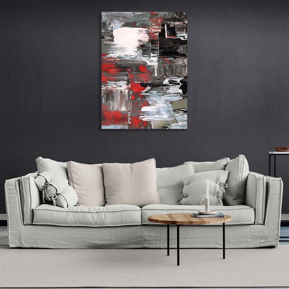 Abstraction Canvas Wall Art Print Strokes of red, white and black paint