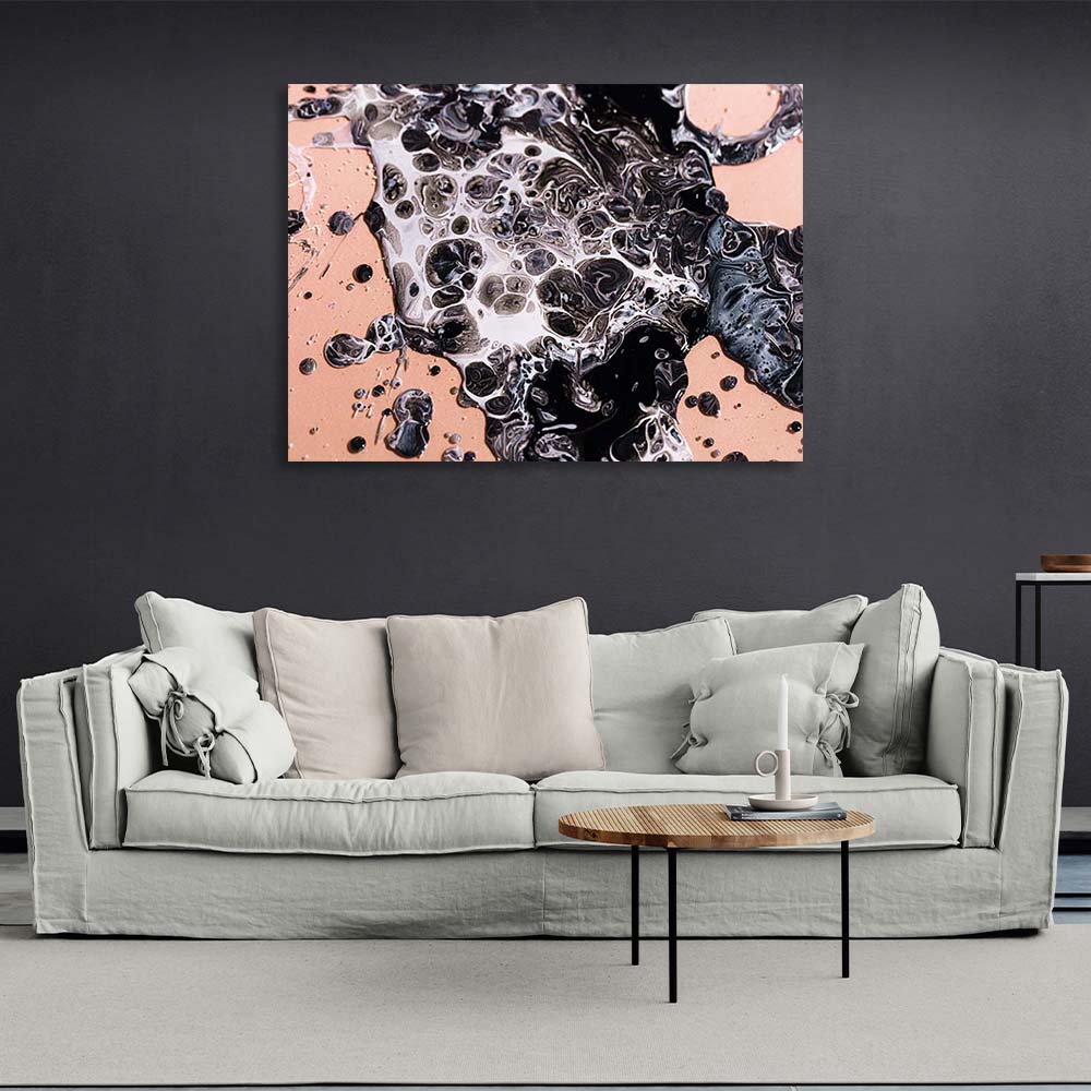 Abstraction Canvas Wall Art Print Liquid bitumen on a beige background