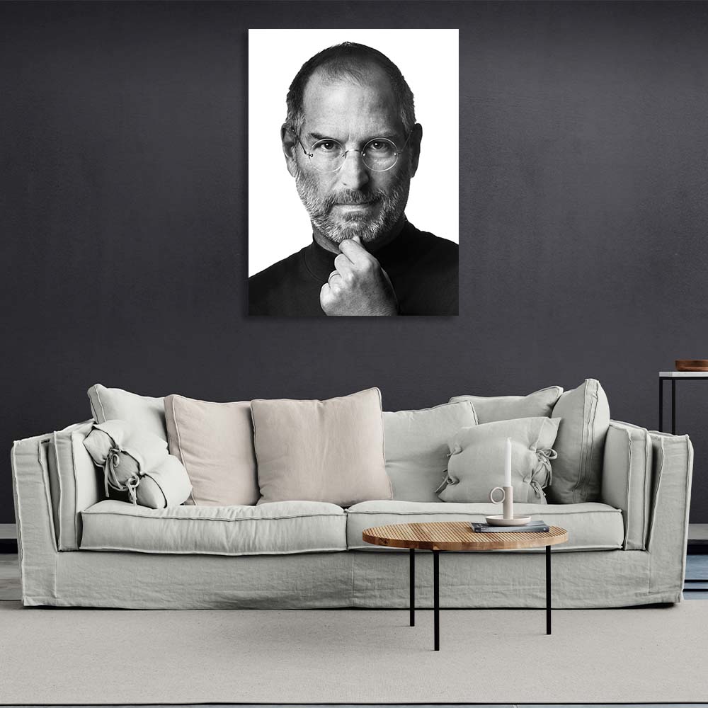 Steve Jobs Schwarz-Weiß-Porträt Inspirierender Kunstdruck auf Leinwand