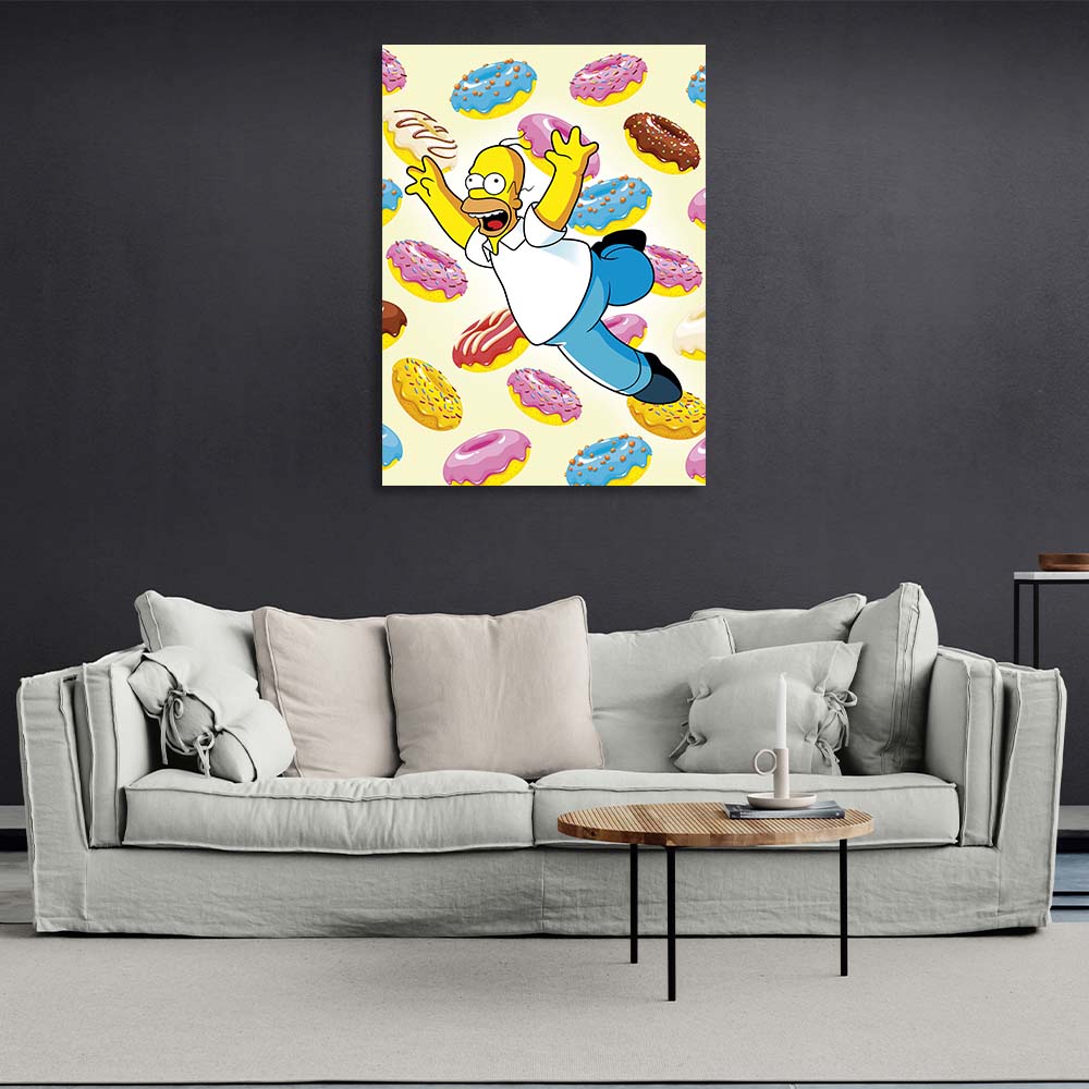 Homer Simpson in front of the donuts Canvas Wall Art Print