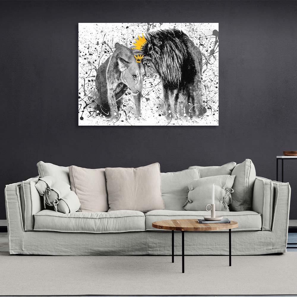 A lioness and a lion Canvas Wall Art Print For Bedroom