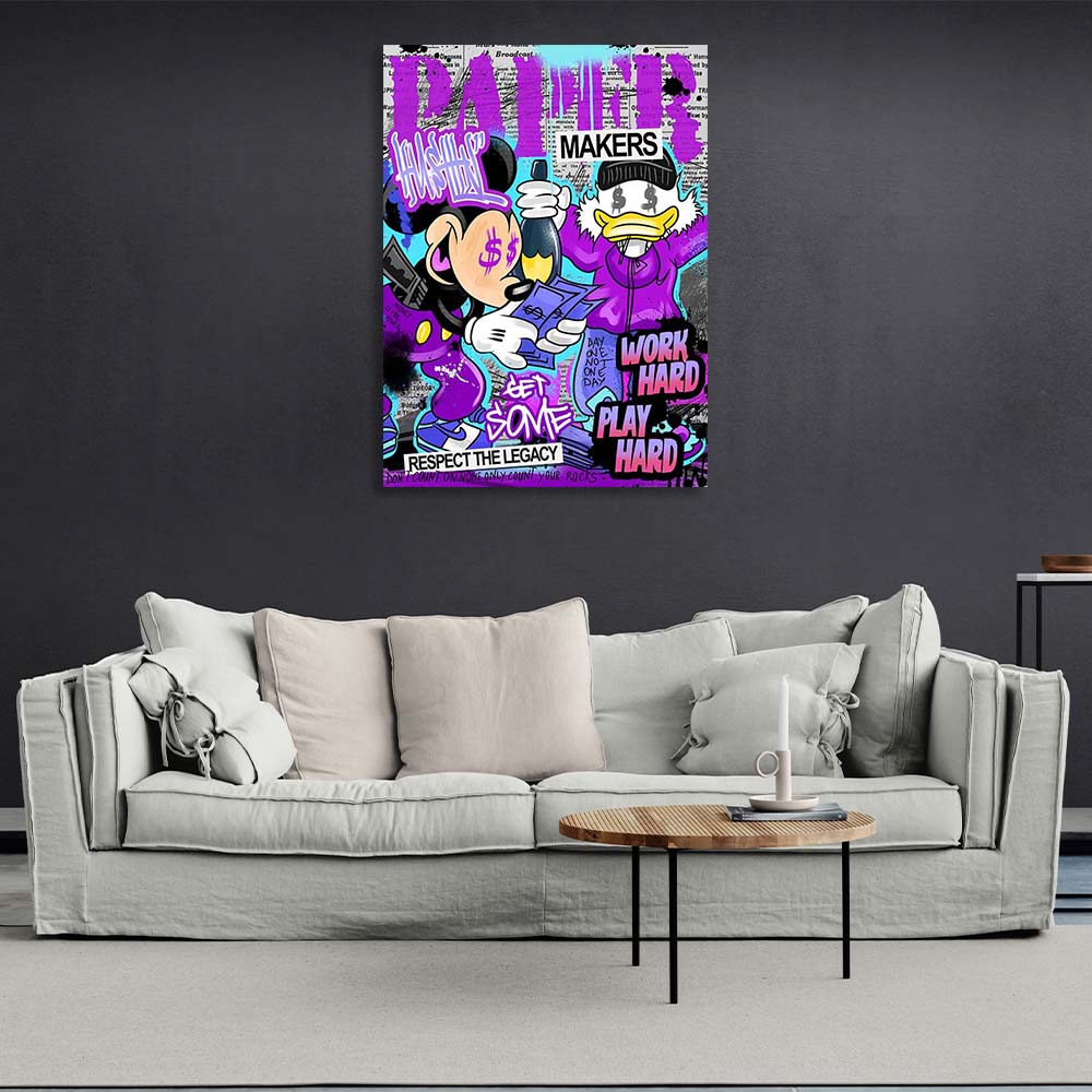 Scrooge and Mickey Work hard play hard Motivational Canvas Wall Art Print