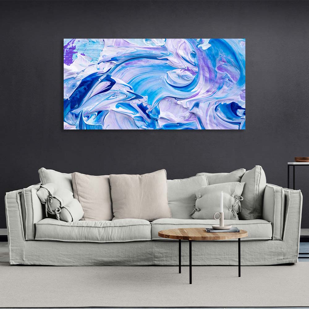 Abstraktion Leinwand Wand Kunstdruck abstrakt horizontal blau-lila Farbspritzer