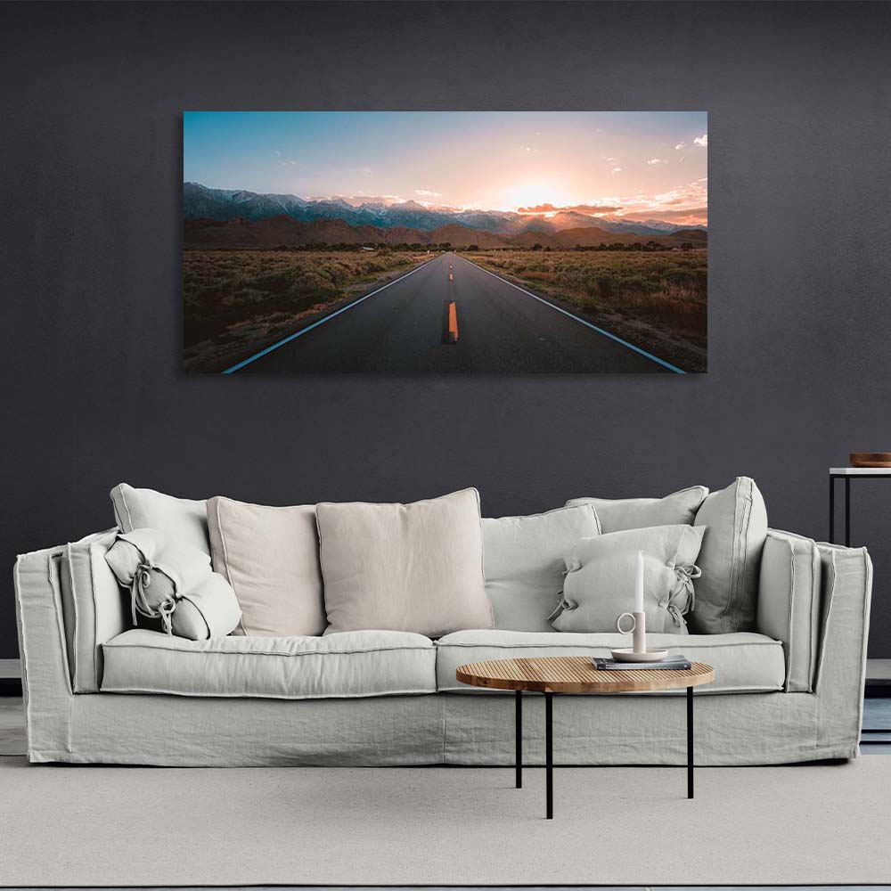 Kunstdruck auf Leinwand „Highway to the Sunset Mountains“