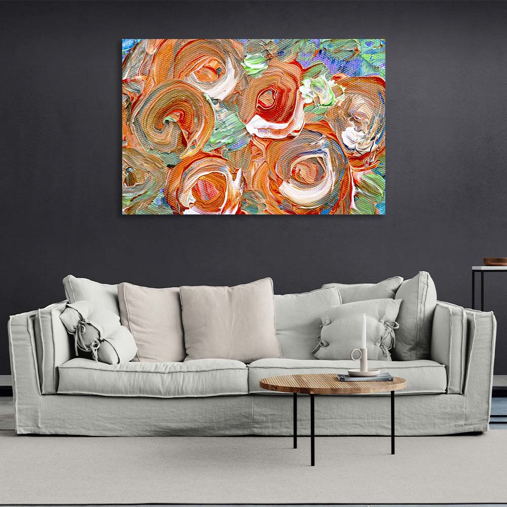 Abstraktion Leinwand Wand Kunstdruck Orange Rosen