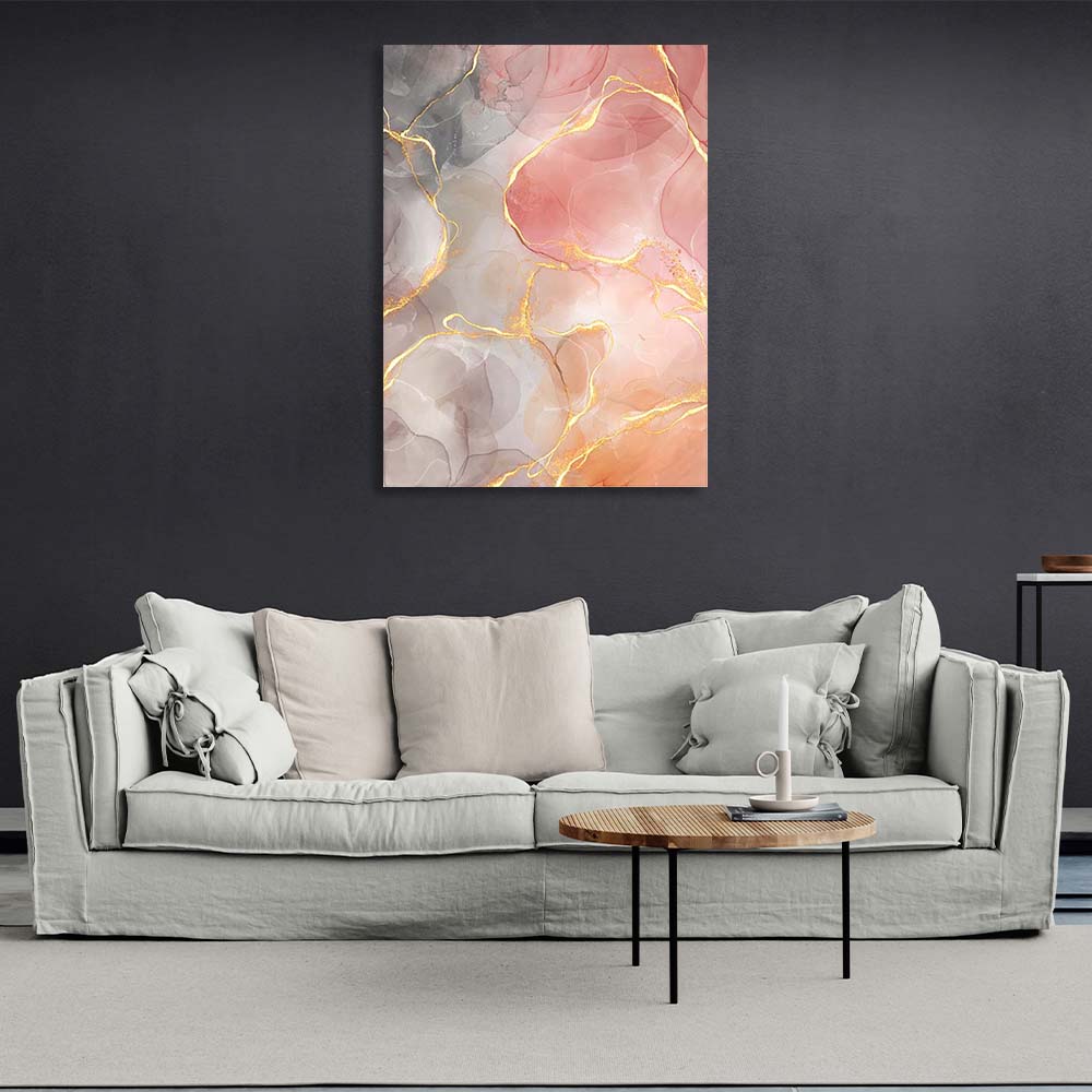 Abstraction Canvas Wall Art Print gray-pink marble