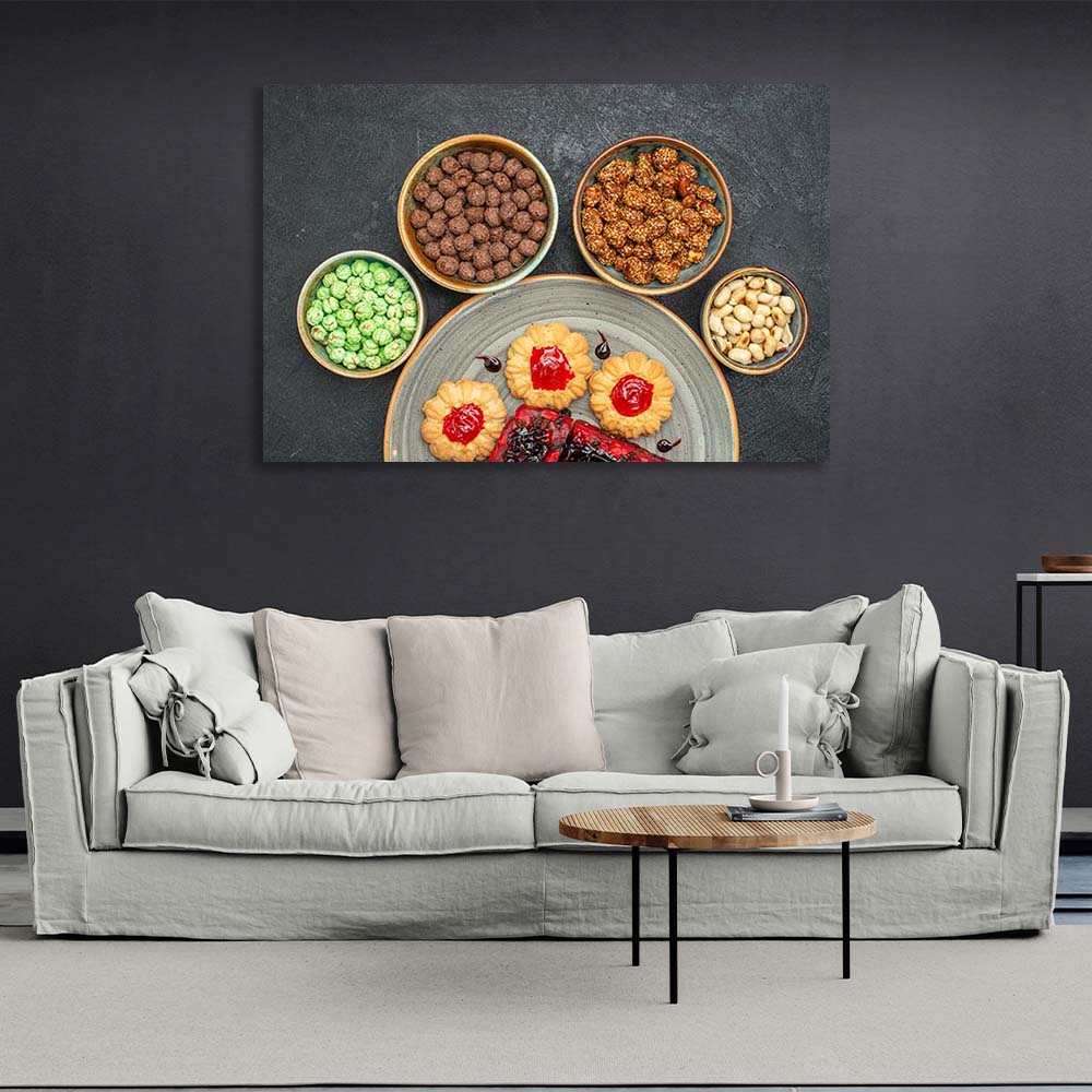 Canvas Wall Art Print For Kitchen Fruit cakes with cookies