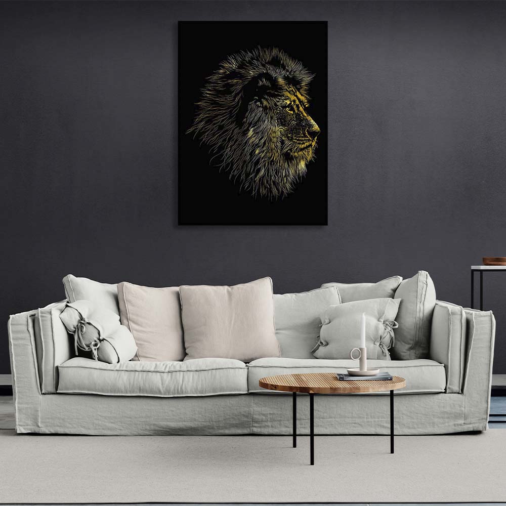 Canvas Wall Art Print Lion's head on a black background