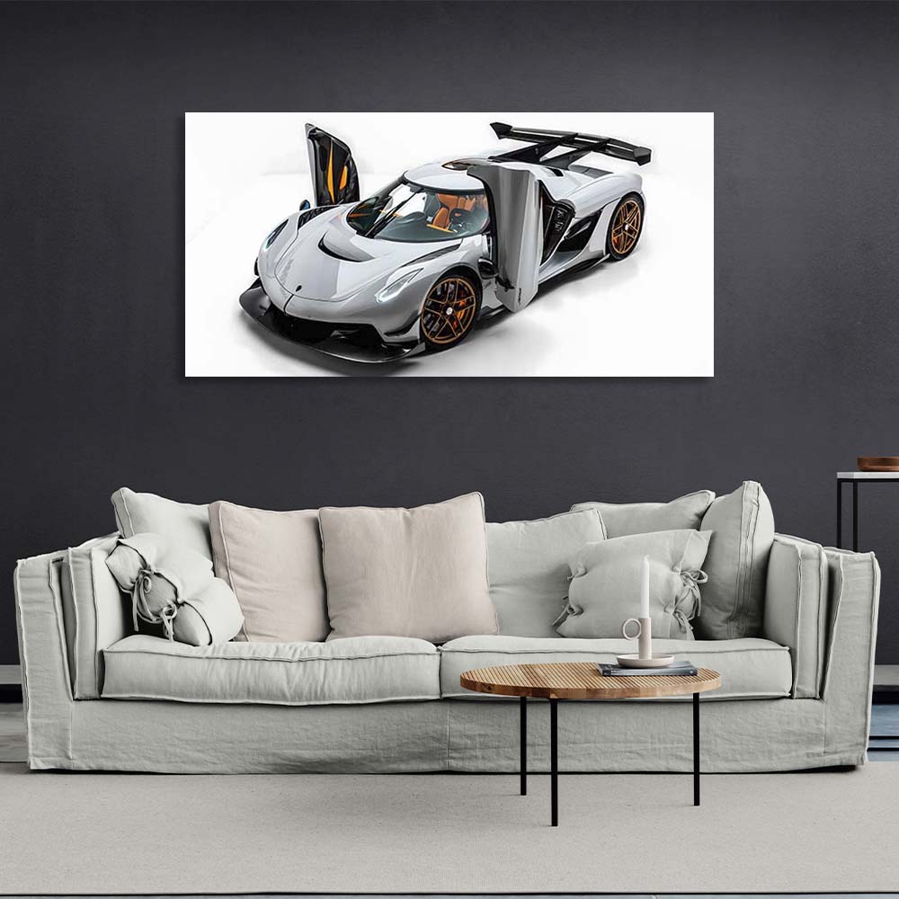 Leinwandbild, Wandbild, Auto, Koenigsegg Jesko Attack, weiß