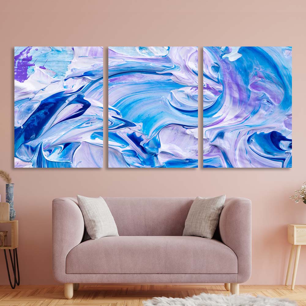 Multi Panel Canvas Wall Art Print Blue-purple paint splashes