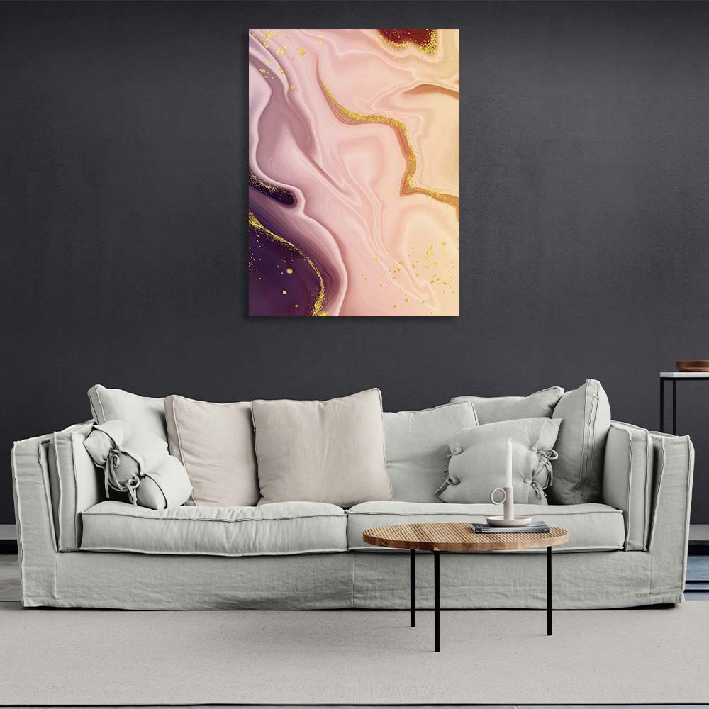 Abstrakter Leinwand-Kunstdruck, lila-rosa Marmor mit Gold