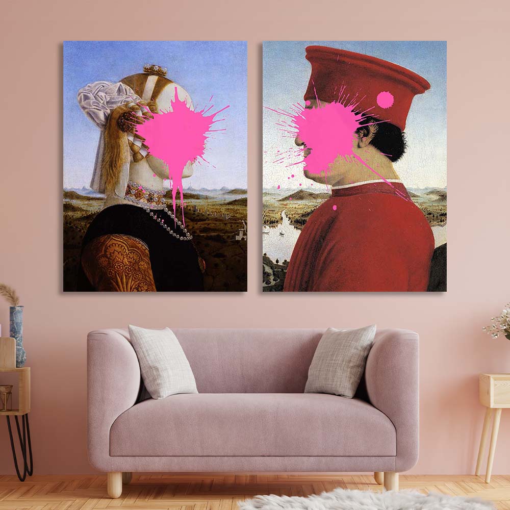 Multi Panel Canvas Wall Art Print Battista Sforza Federico da Montefeltro with rose paint