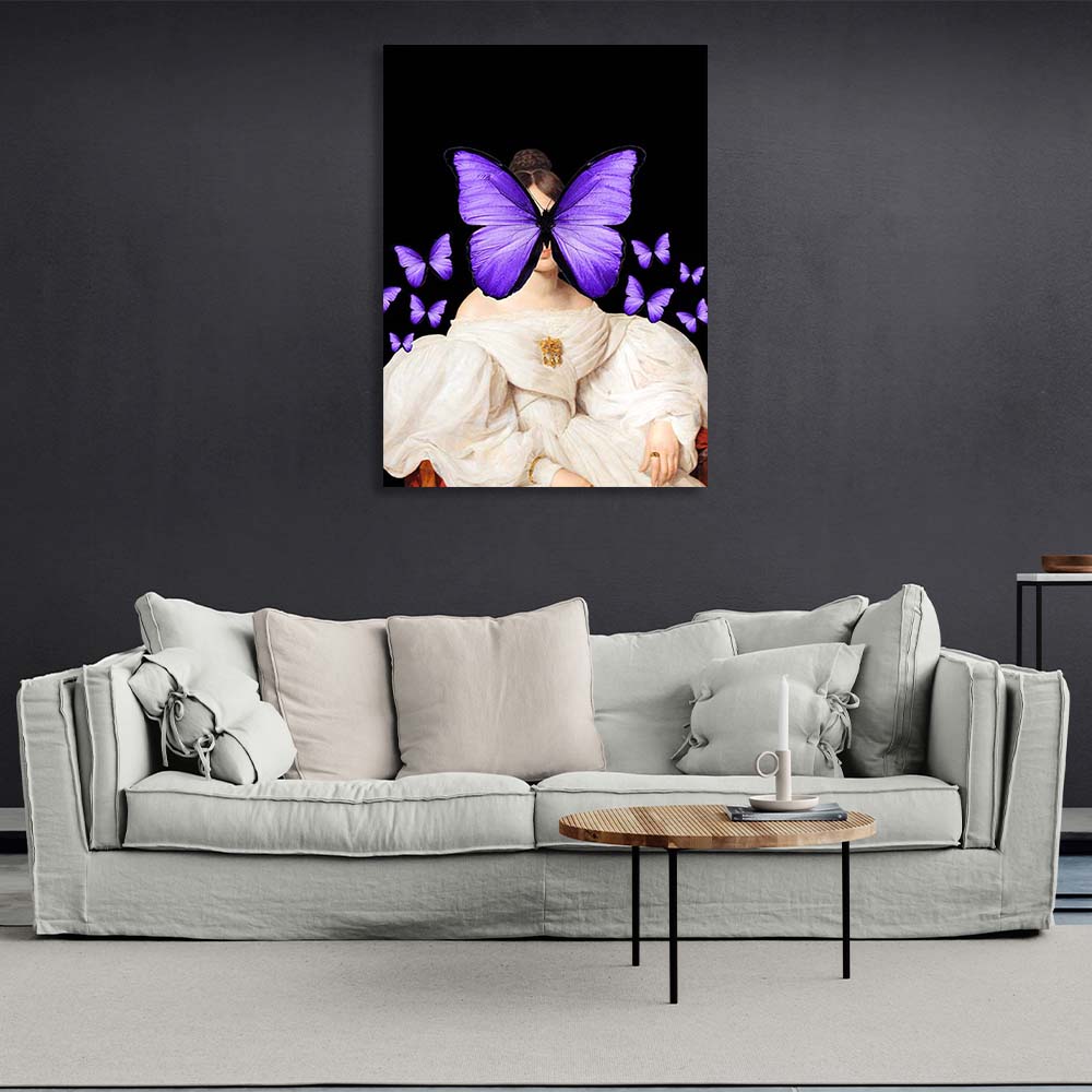 Canvas Wall Art Print Lady with purple butterfly