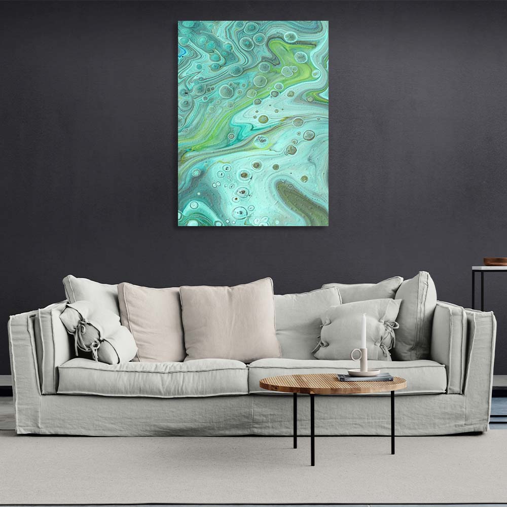 Abstraction Canvas Wall Art Print Diffusions of mint paint on water