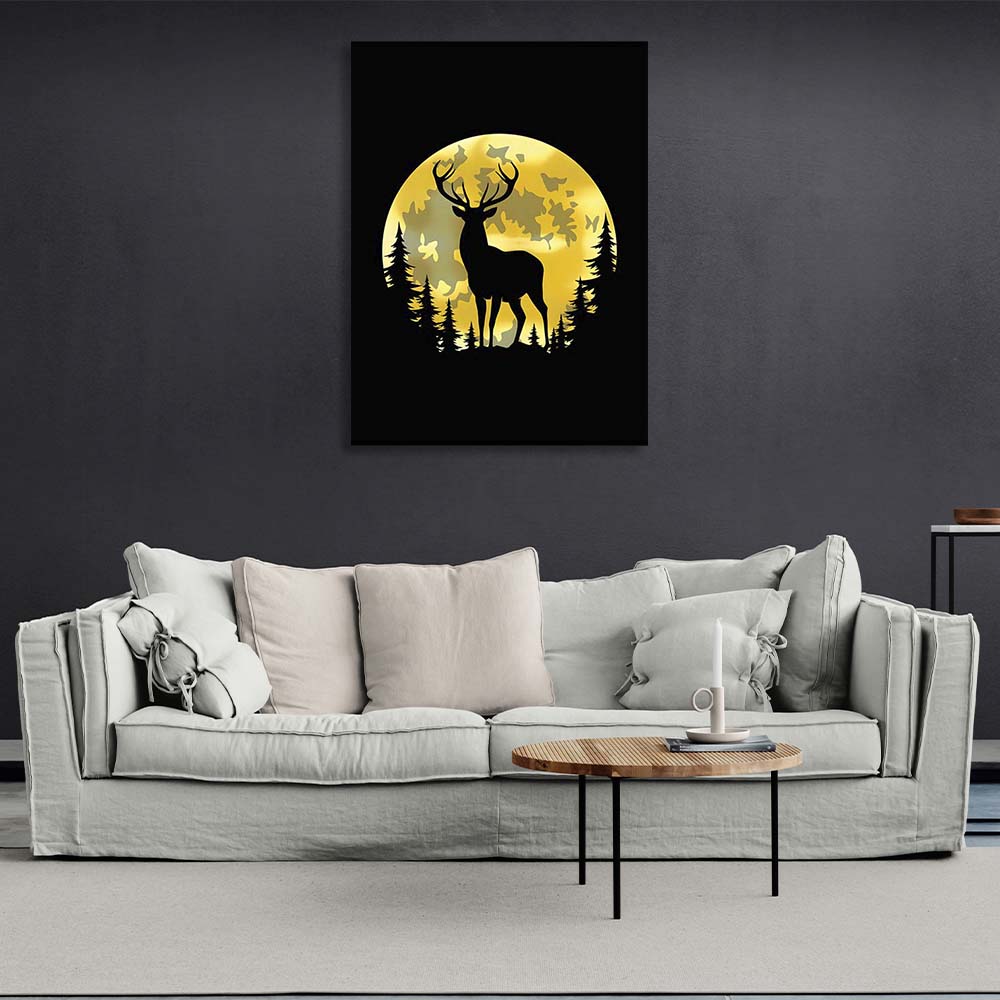 Canvas Wall Art Print Stag on the background of the golden moon 2